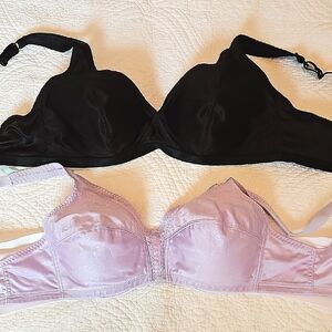 36C Vintage Bra Set Shiny Black And Lilac